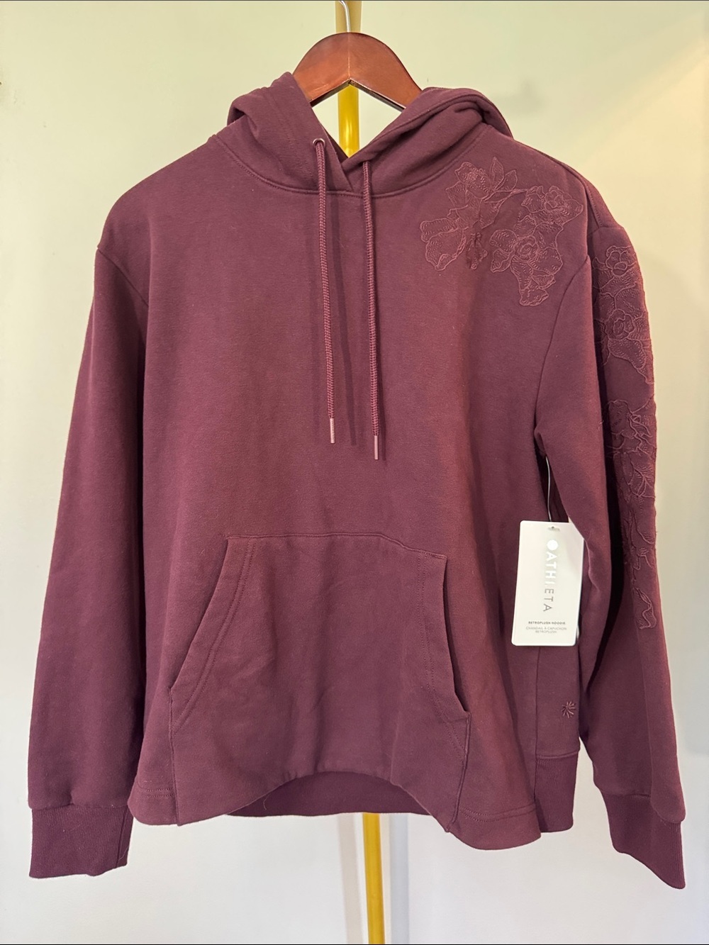 Athleta Women's Hooded Pullover - Plum Burgundy with floral design NWT S